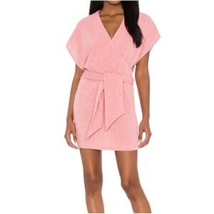 Saylor Womens Yelle Ribbed Pink Wrap Mini Dress Size M